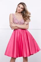 Highly-ornate V-neck A-line Cocktail Dress With Low Scoop Open Back