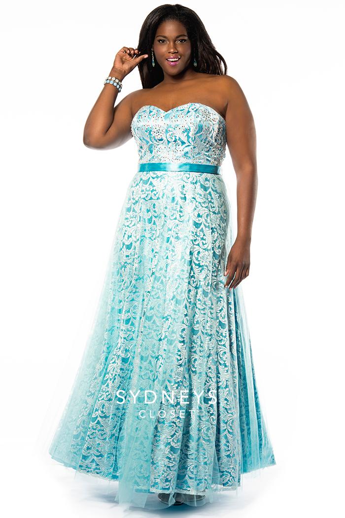 Sydney's Closet - Sc7145 Plus Size Dress In Crystal Blue