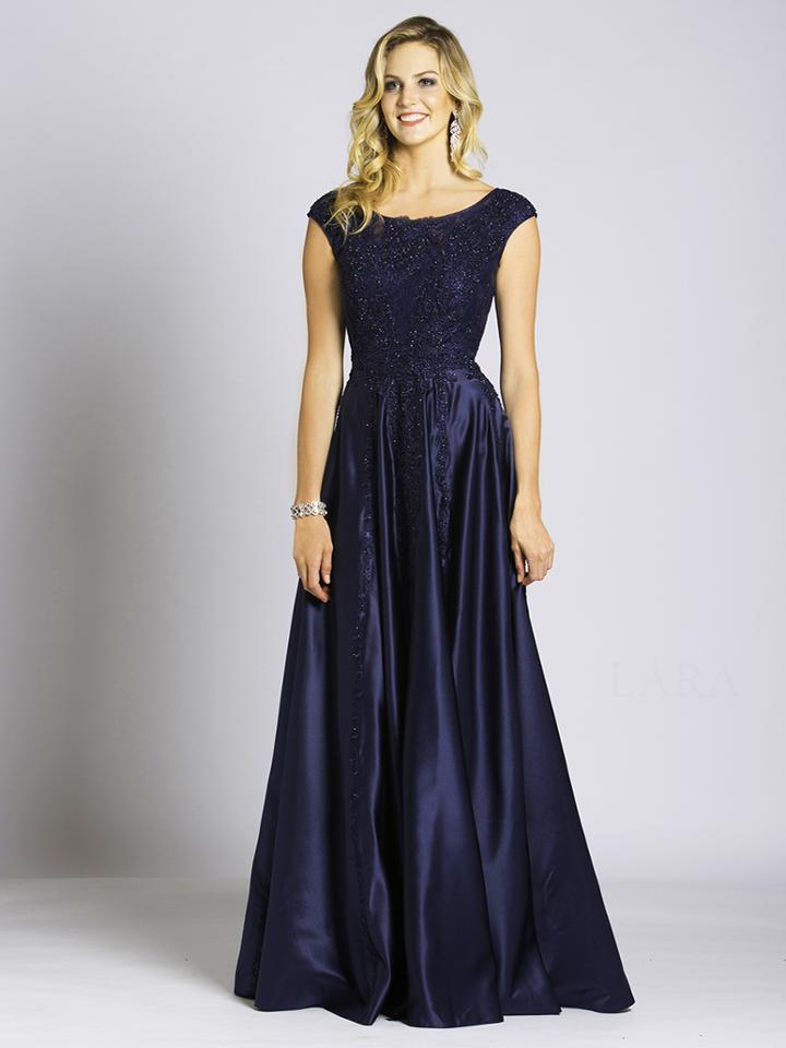 Lara Dresses - 33495 Beaded Scoop Neck And Cap Sleeves Evening Gown