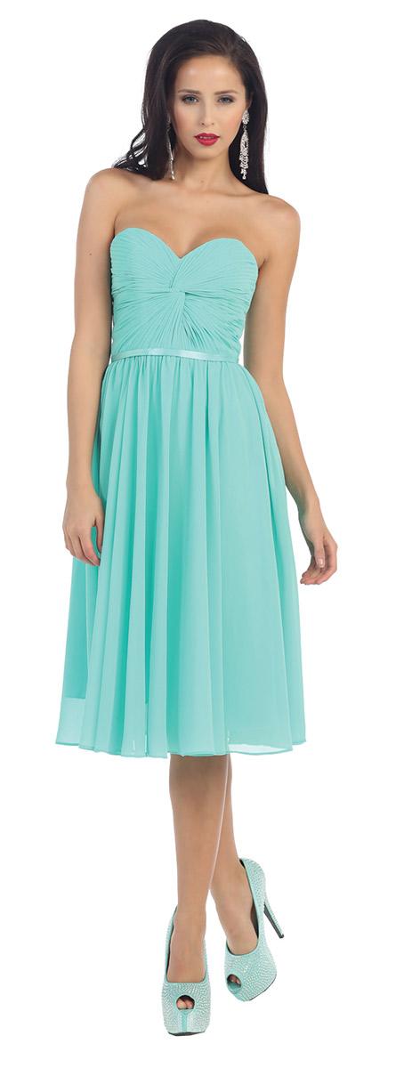 May Queen - Mq1161 Tea Length Strapless Twisted Front Dress