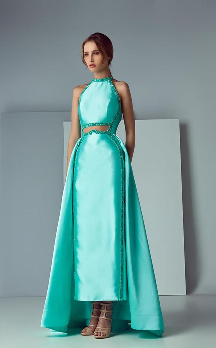 Saiid Kobeisy - 3180 Jeweled Halter Overskirt Gown