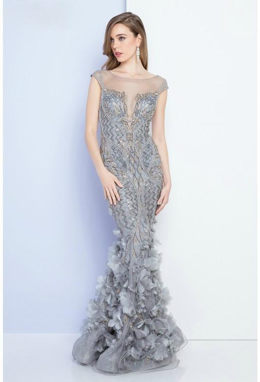 Terani Evening - 1721gl4421 Illusion Bateau Neck Trumpet Dress