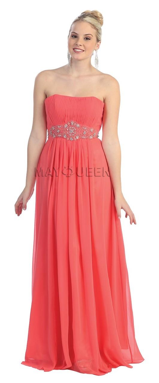 Ornately Shirred Sweetheart Chiffon Long Dress