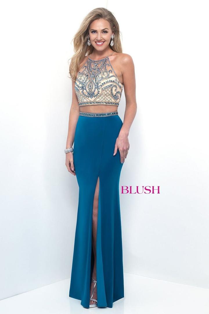 Blush - Two-piece Illusion Halter Neck Jersey Dress 11261