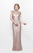 Primavera Couture - Ultra Sparkling Plunging Back Long Sequin Sheath Dress 1256