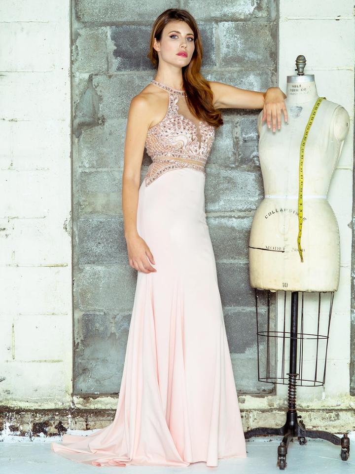 Colors Dress - 1669-1 Shimmering Halter Illusion Evening Dress