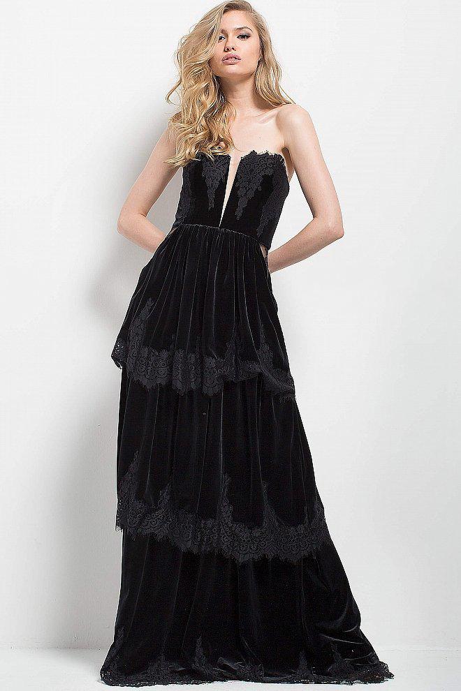 Jovani - 55215 Sweetheart Neck Velvet Evening Gown