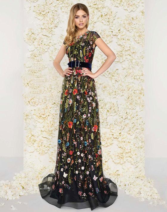 Mac Duggal Couture - 50435d Capsleeve Floral Embroidered Long Dress