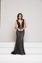 Colors Dress - 1912 Plunging Sheer Beaded Evening Gown