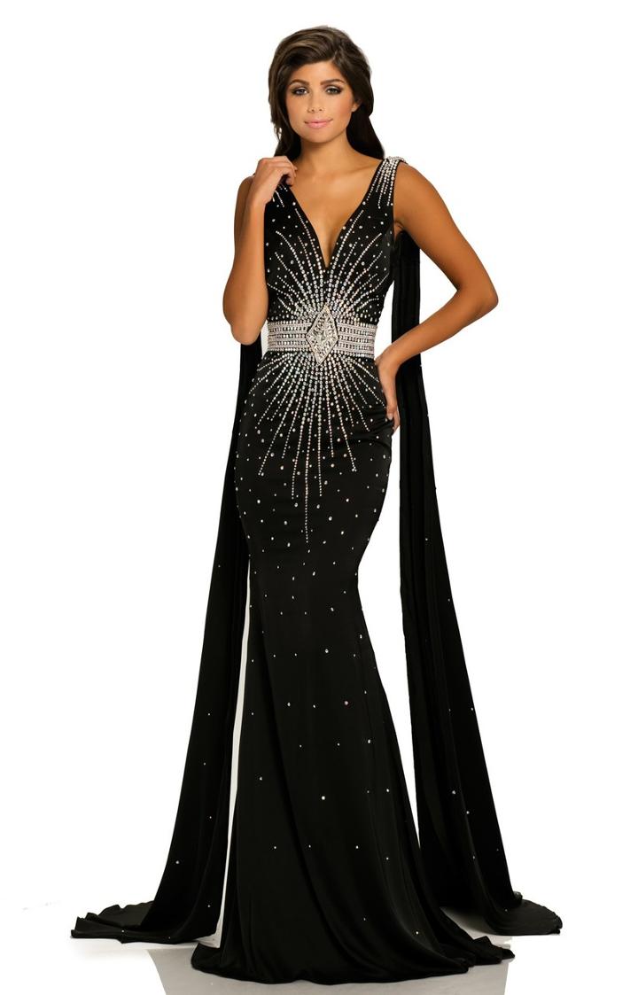 Johnathan Kayne - 8010 Crystal Embellished Caped Evening Gown