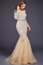 Jovani - 32006 Crystal Embellished Long Sleeve Gown