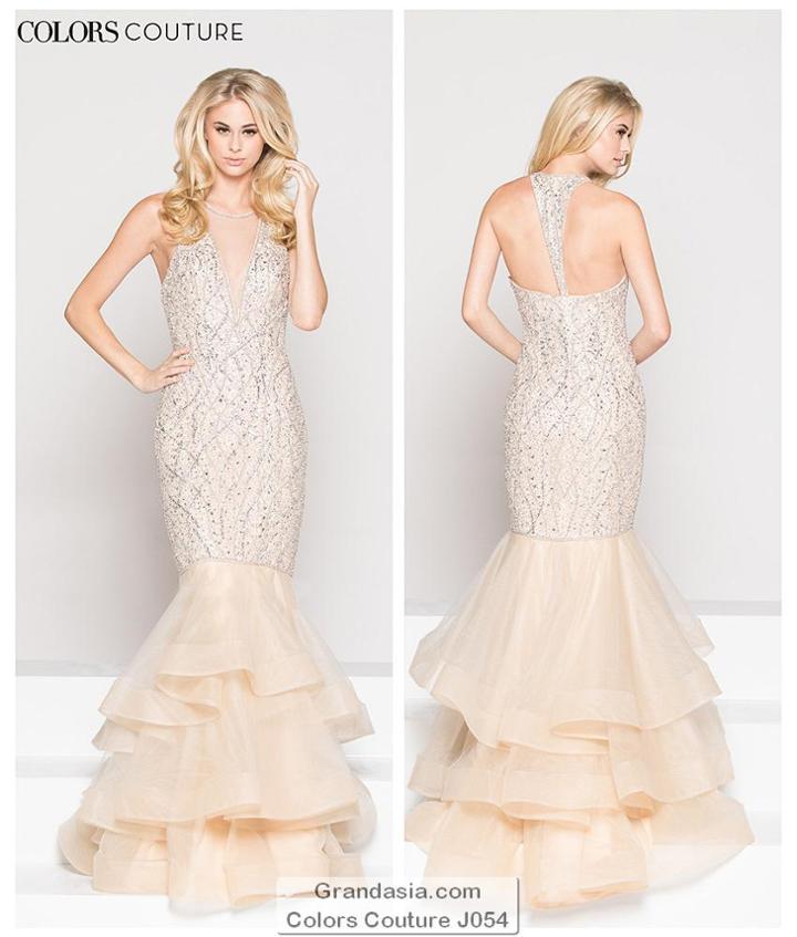 Colors Couture - J054 Illusion Jewel Neck Beaded Mermaid Gown