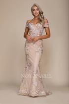 Nox Anabel - E015 Floral Off-shoulder Fitted Evening Gown