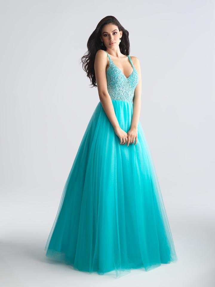 Madison James - 18-668 Sheer Beaded Lace A-line Evening Dress
