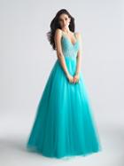 Madison James - 18-668 Sheer Beaded Lace A-line Evening Dress