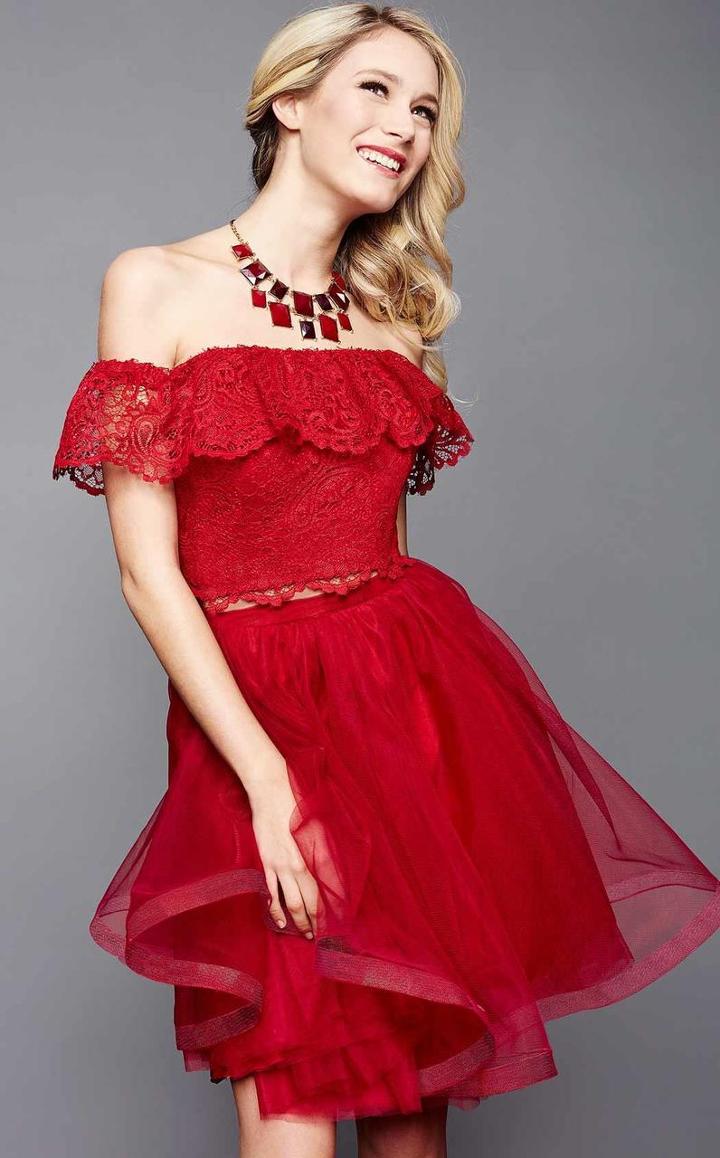 Clarisse - 3314 Off-shoulder Two-piece Cocktail Dress