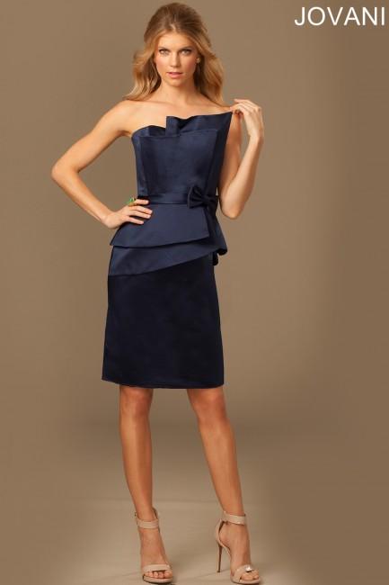 Jovani - Gorgeous Asymmetrical Neckline Peplum Bow Waistband Long Gown 94172