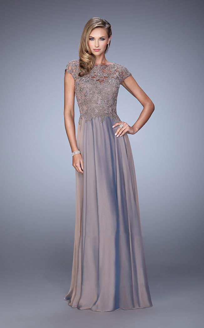La Femme - 21627 Illusion Lace Chiffon Gown