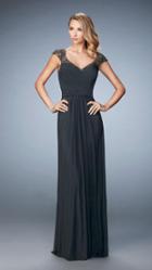 La Femme - 22974 Beaded Lace Cap Sleeve Long Gown