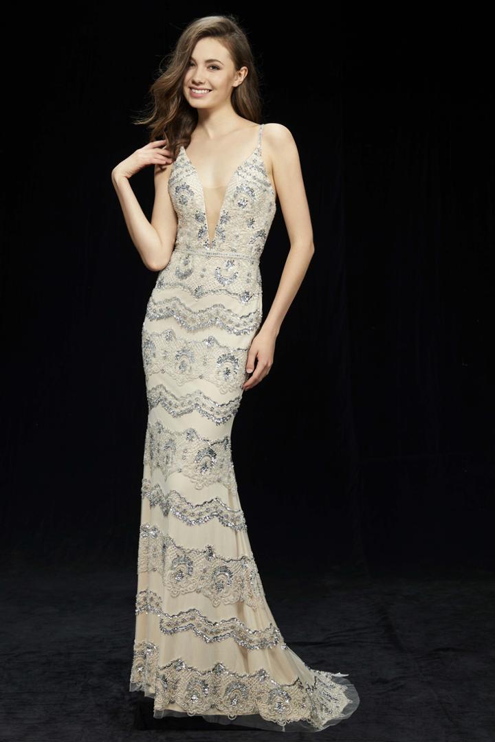 Angela And Alison - 981159 Sleeveless Fully Beaded Sheath Gown