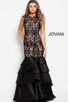 Jovani - 52086 Lace Jewel Neck Tiered Trumpet Dress