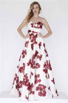 Jolene Collection - 18113l Floral Print Sweetheart Satin A-line Dress