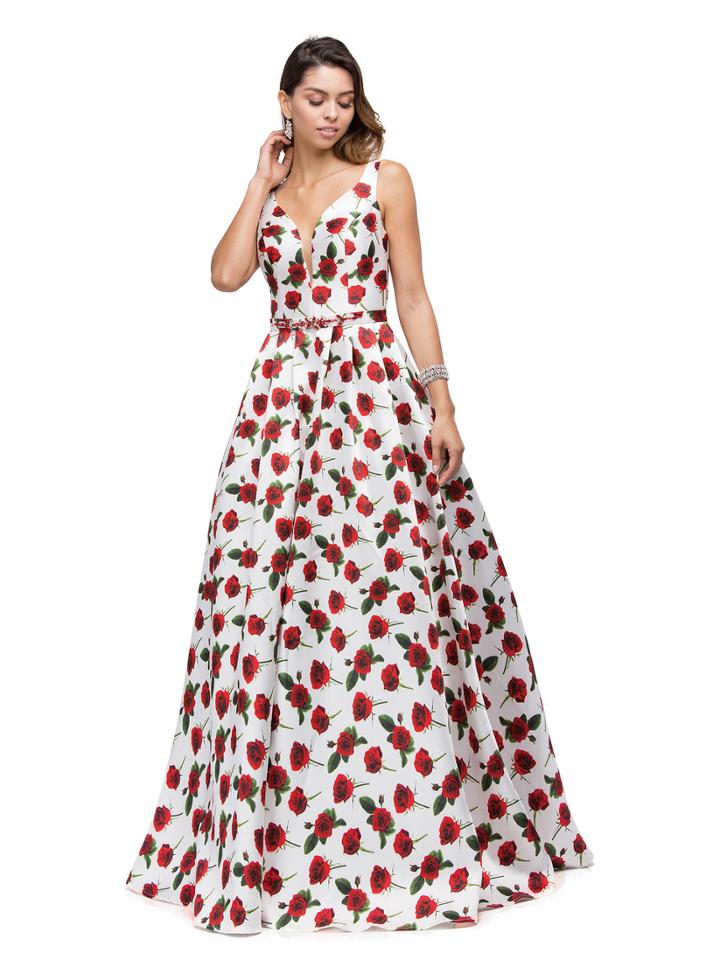 Illusion Plunging V-neck Floral Print Dress