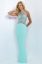 Blush - Jewel Accented Illusion Halter Neck Jersey Dress 11064