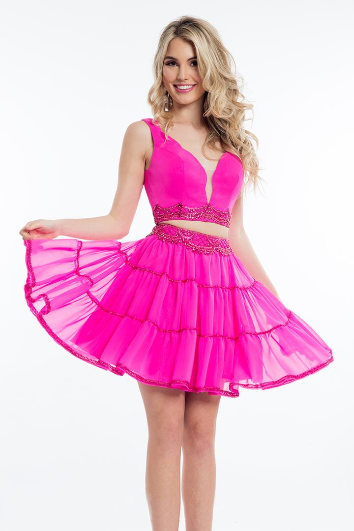 Rachel Allan Short - 4452 Two Piece Chiffon Ruffled Dress