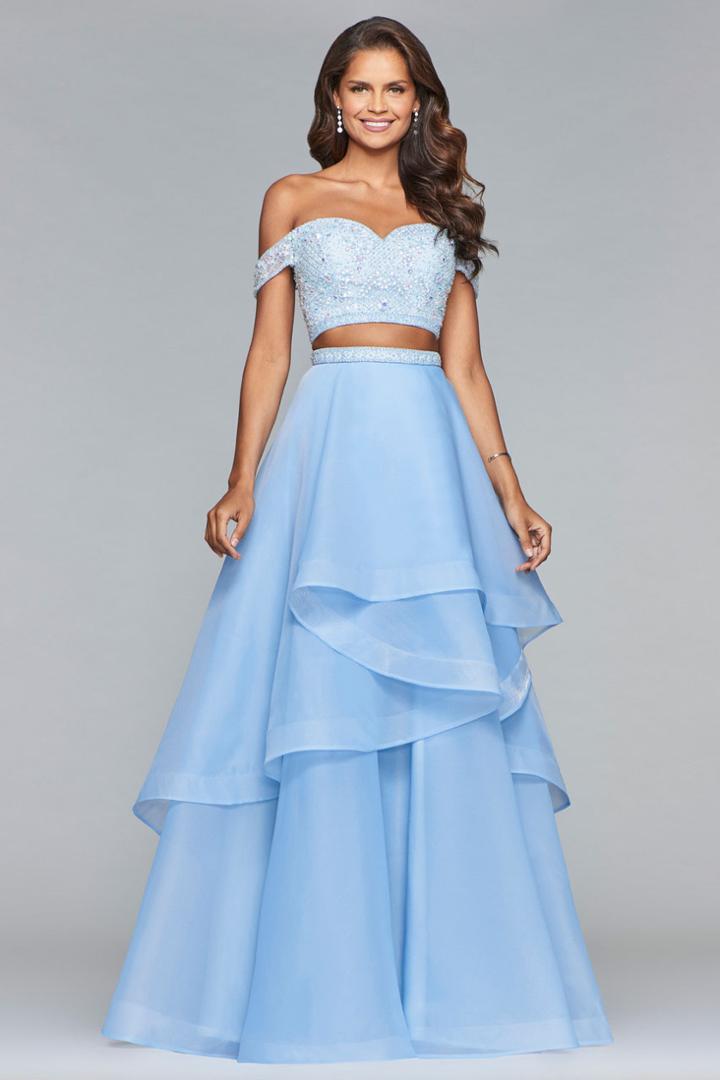 Faviana - S10062 Beaded Off-shoulder Two-piece Organza Gown