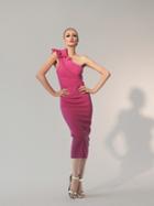 Nicole Bakti - 593 Tea Length Asymmetric Sheath Dress