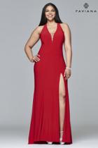 Faviana - 9402 Long Jersey V-neck With Front Slit
