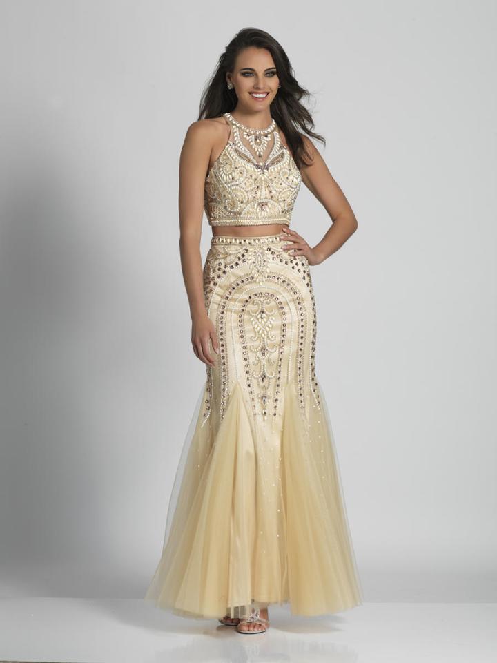 Dave & Johnny - A5854 Two Piece Halter Embellished Evening Gown