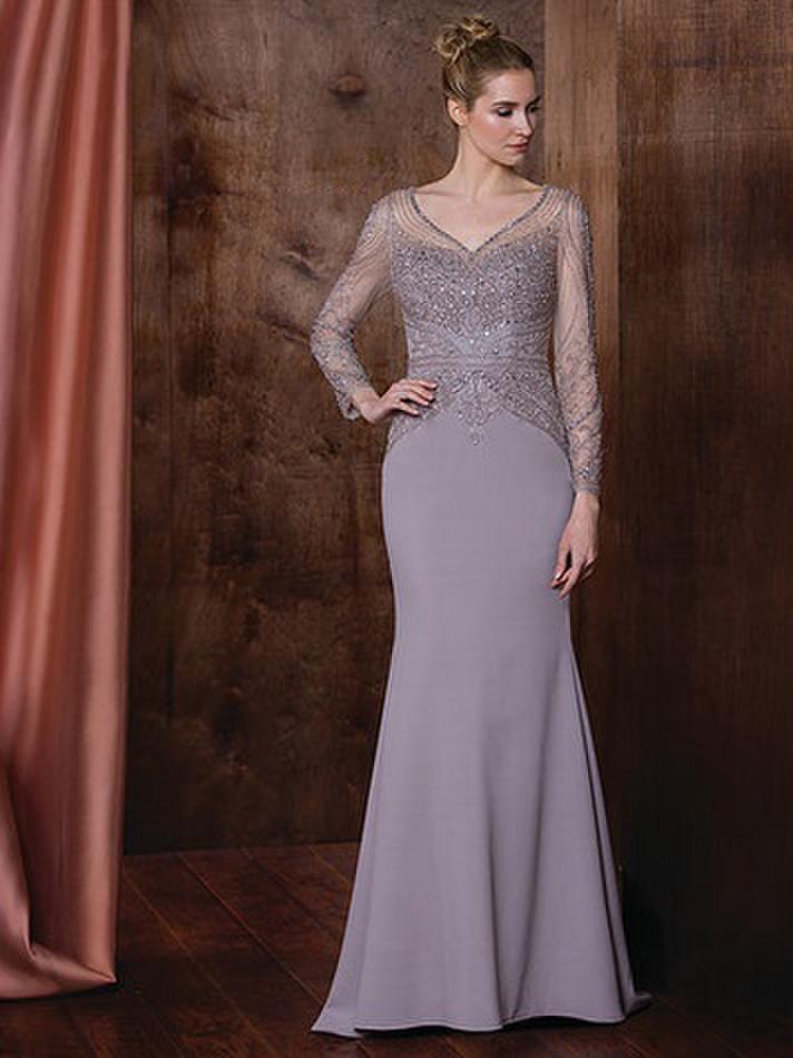 Marsoni By Colors - M195 Bejeweled V-neck Trumpet Dress