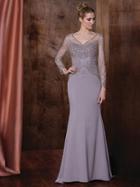 Marsoni By Colors - M195 Bejeweled V-neck Trumpet Dress