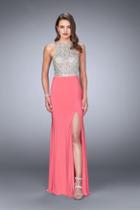 Gigi - Halter Style Glimmering Silver Top And Jersey Skirt Dress 23770