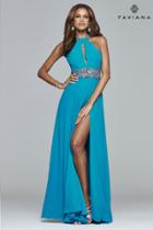 Faviana - S8015 Long Chiffon Dress With Beaded Neckband And Waistband