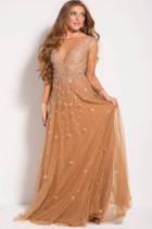 Jovani - 48928 Long Sleeve Embellished Tulle Prom Gown