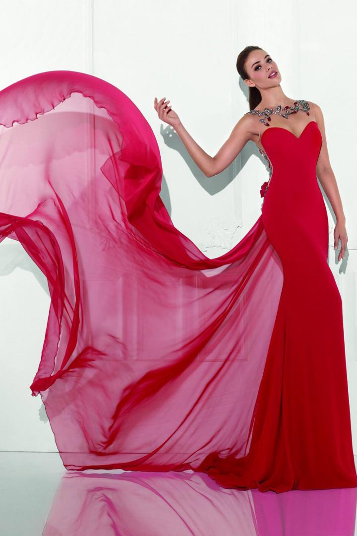 Tarik Ediz - Illusion Bateau Neck Sheath Gown 92832