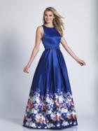 Dave & Johnny - A5804 Sleeveless Floral Print Satin A-line Gown