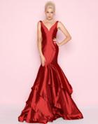 Mac Duggal - 62903l Plunging Neck Tiered Ruffle Trumpet Gown