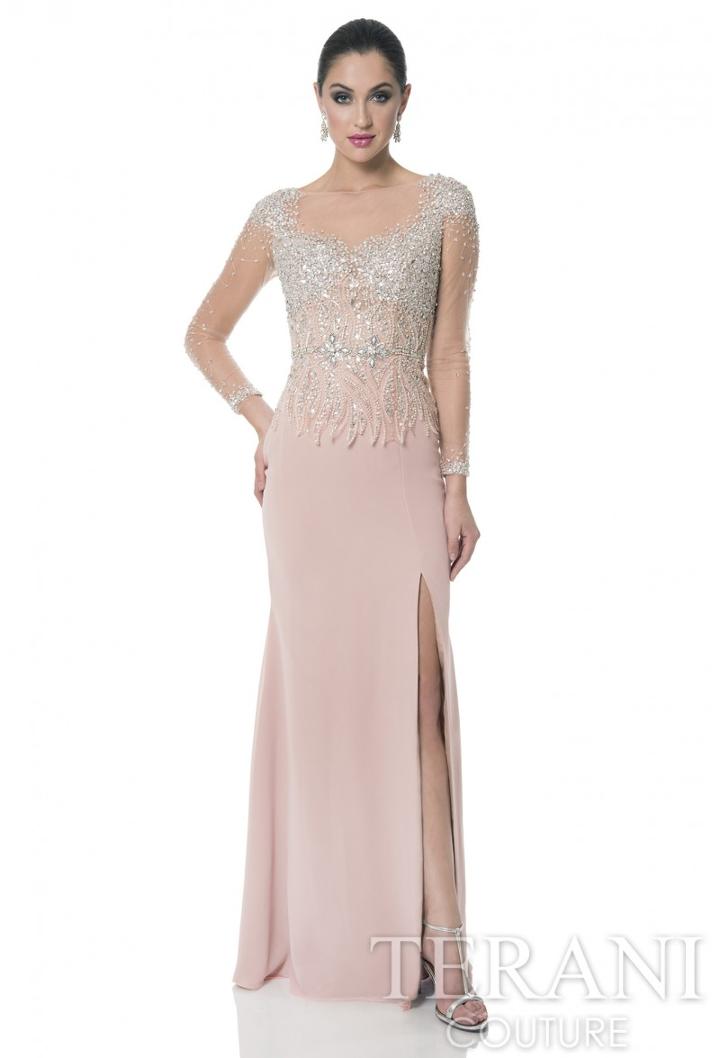 Terani Evening - Long Sleeves Sequined Long Dress With Slit 1611m0757b