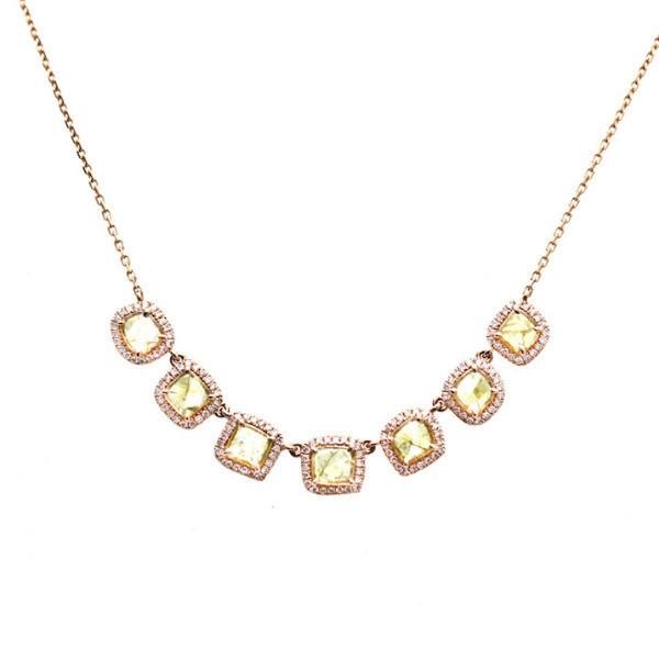 Tresor Collection - Organic Yellow Diamond With Pave Diamond Necklace In 18k Rose Gold