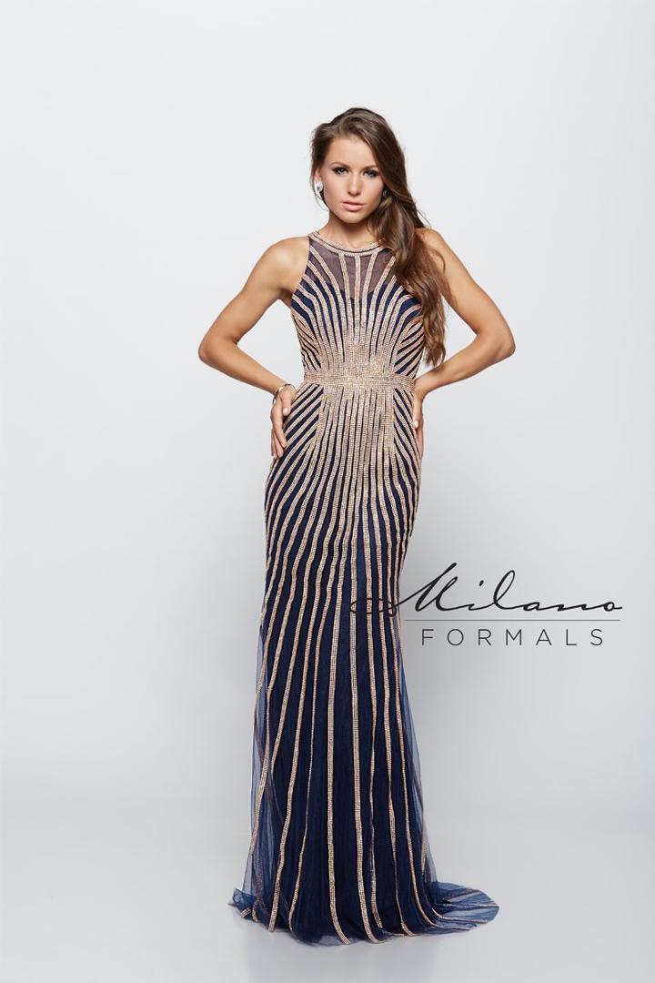 Milano Formals - Jewel Neck Bedazzled Prom Dress E1971