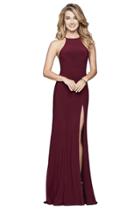 Faviana - Long Jersey Halter Dress With Open Back In Wine 7976