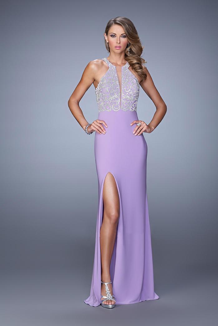 La Femme - 21168 Embroidered Halter Sheath Dress