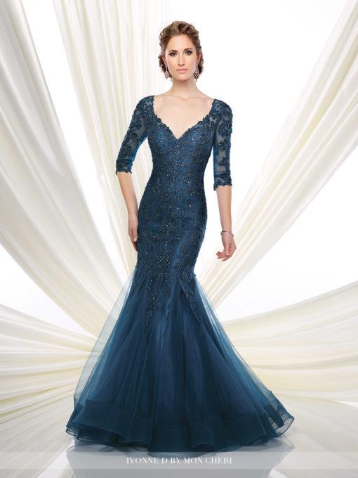 Ivonne D By Mon Cheri - V-neck Tulle Trumpet Gown 216d50