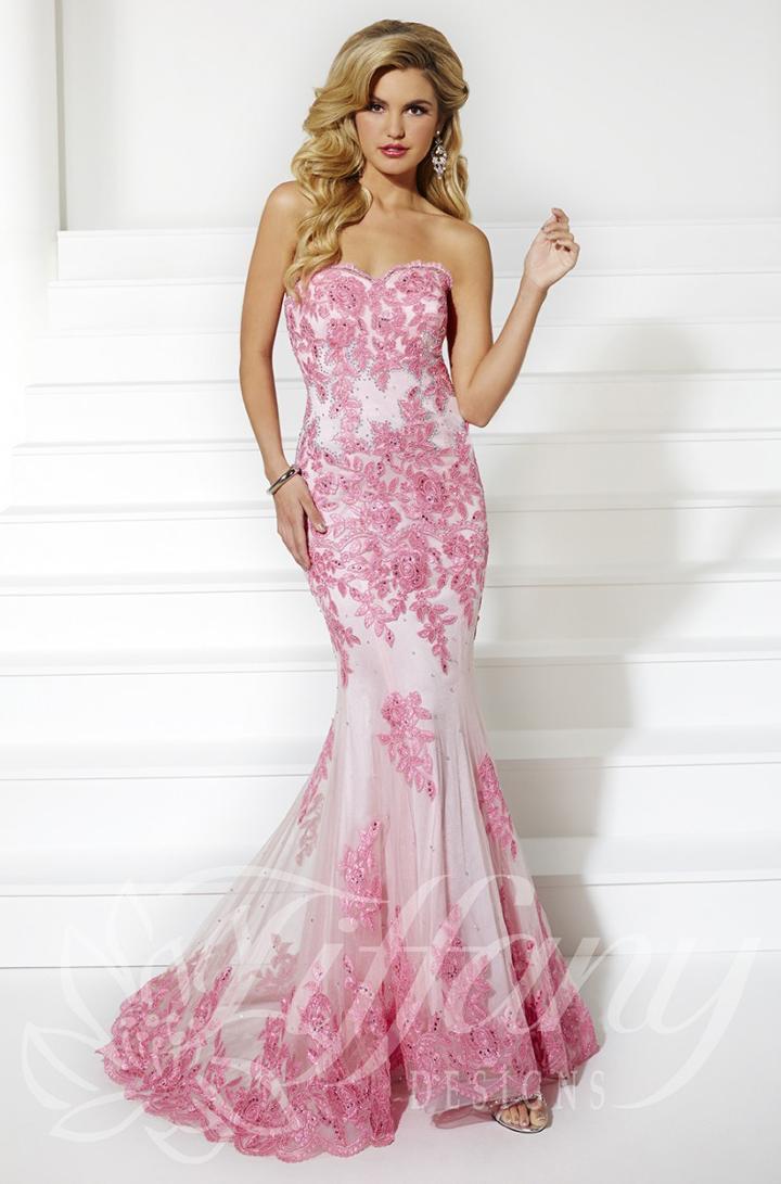 Tiffany Designs - Lace And Rhinestone Embellished Sweetheart Dress 16060