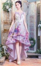 Mnm Couture - Sleeveless Floral Print High-low Gown K3474
