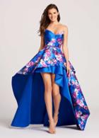 Ellie Wilde - Ew118010 Strapless Floral Ruched High Low Dress